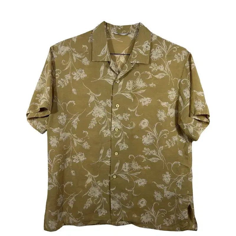 [BUNJANG] Flower Open Collar Shirt / 플라워 오픈카라 셔츠 빈티지 레트로 휴양지 하와이안 블라우스 [L]