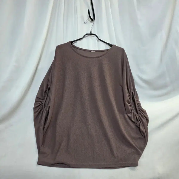 [BUNJANG] Batwing Loose Fit Shirring Blouse - Brown / 가오리루즈핏얇은 셔링 블 브라운F