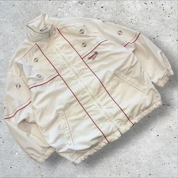 [BUNJANG] Reebok Vintage Pattern Windbreaker White / 리복 올드스쿨 빈티지 패턴 화이트 바람막이 E674