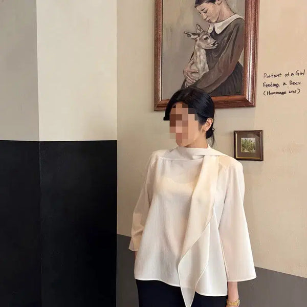 [BUNJANG] Reticella Marcel Scarf Blouse Cream / 레티첼라 자체제작 마르셀스카프블라우스 크림 1회착용