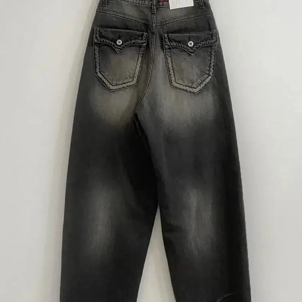 [BUNJANG] OOTD Karina Washed Wide Pants Black Denim M / OOTJ 카리나 바지 워싱 와이드 팬츠 흑청 M