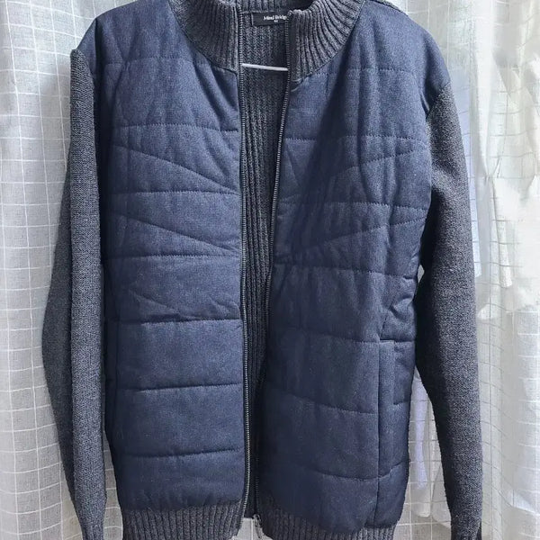 [BUNJANG] Mind Bridge Men's Quilted Knit Color Block Zip-Up Jacket / 마인드브릿지 남성 퀼팅 니트 배색 집업 자켓