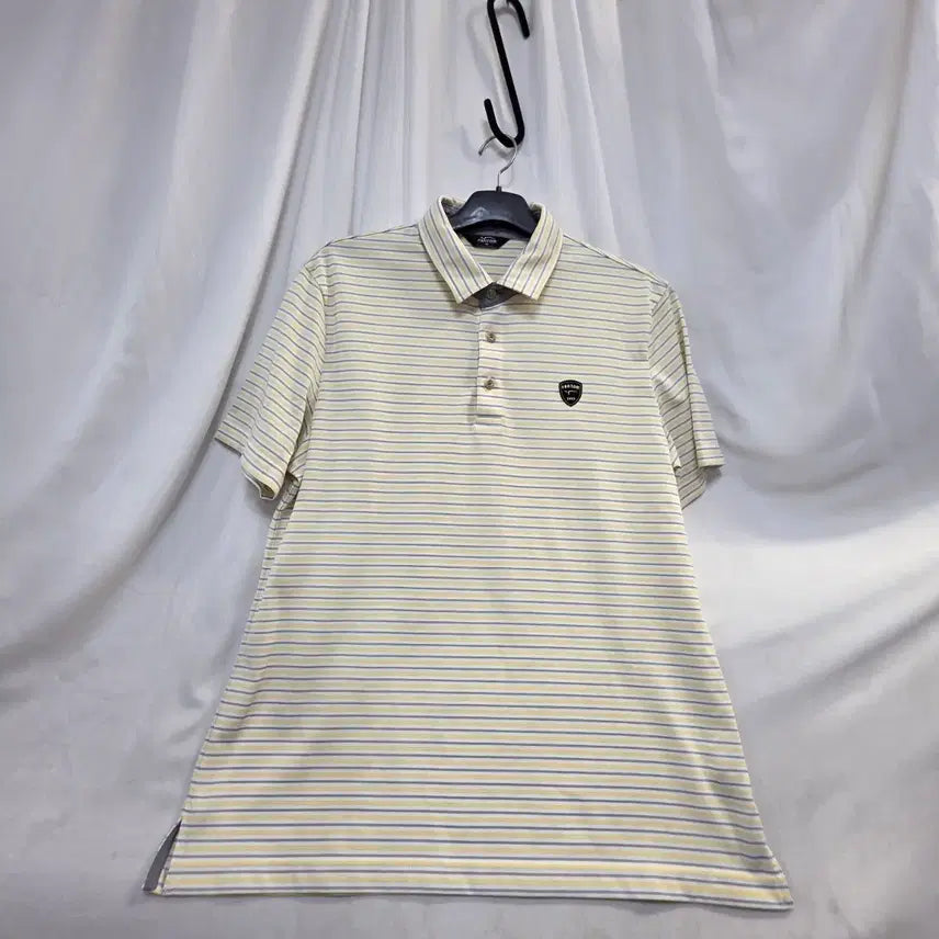 [BUNJANG] Phantom Men's Striped Yellow Collar T-Shirt / 팸텀 남성스트라이프  옐로우카라반팔105