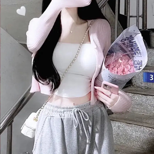 [BUNJANG] Yeori Pink Knit Cardigan V-Neck / 에이블리 여리 핑크 니트 가디건 브이넥