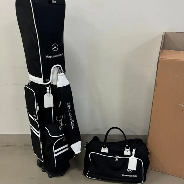 [BUNJANG] Mercedes-Benz Lightweight Wheeled Golf Bag Set with Boston Bag - Black, New / 벤츠 경량 바퀴형 골프백 세트 캐디백 보스턴백 새상품 블랙
