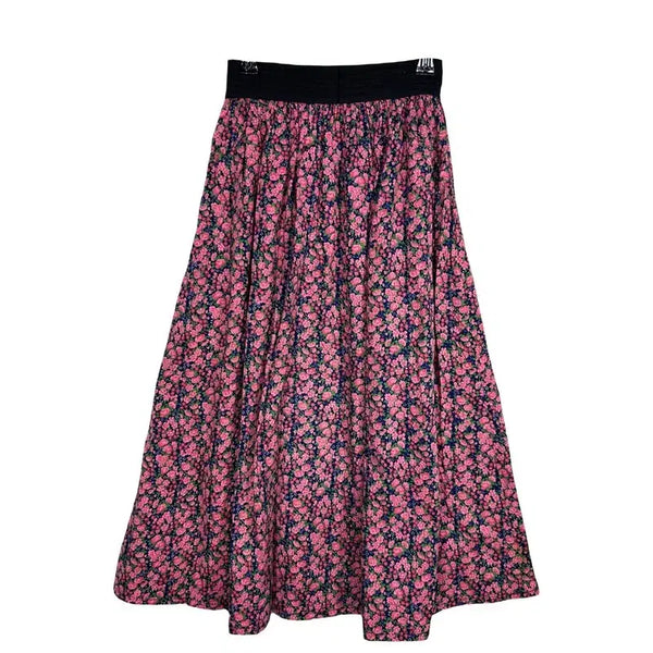 [BUNJANG] Pink Flower Long Skirt Floral Flare Vintage Look / 핑크 플라워 롱스커트 잔꽃 플로럴 플레어 빈티지룩 [xs]