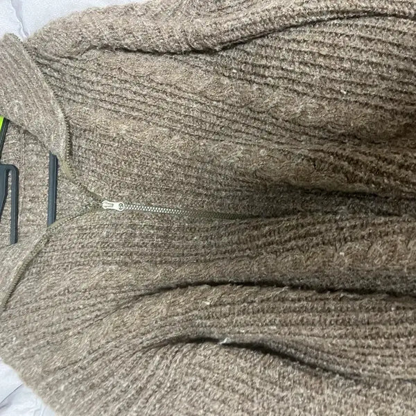 [BUNJANG] Thick Knit Zip-Up Cardigan Beige / 두꺼운 짜임 집업 가디건 베이지 (집업이고 겨울용이라 싸게 팔아요 실물 진짜 이쁨)