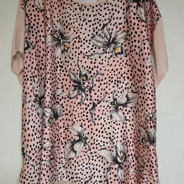[BUNJANG] Zara Women's Floral Pattern Pink Short Sleeve T-Shirt XXL / ZARA 여성 플라워 패턴 핑크반팔티셔츠 XXL