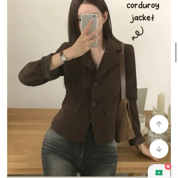 [BUNJANG] ANDMORE Corduroy Two-Button Slim Fit Blazer Autumn Jacket / 앤드모어 골덴 코듀로이 투버튼 슬림핏 블레이저 가을자켓