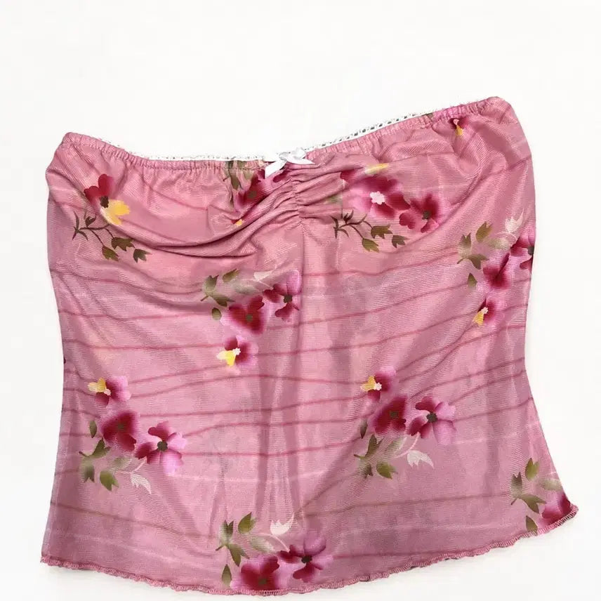 [BUNJANG] Flower Shirring Tube Top / 플라워 셔링 튜브탑