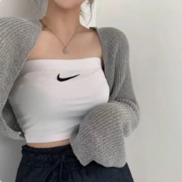 [BUNJANG] Avery Summer Boucle Cardigan Grey / 에이블리 여름 볼레로 부클 가디건 그레이