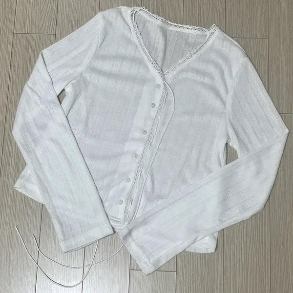 [BUNJANG] White Knit Cardigan for Spring/Summer / 화이트 니트 가디건 봄여름 살안타 가디건