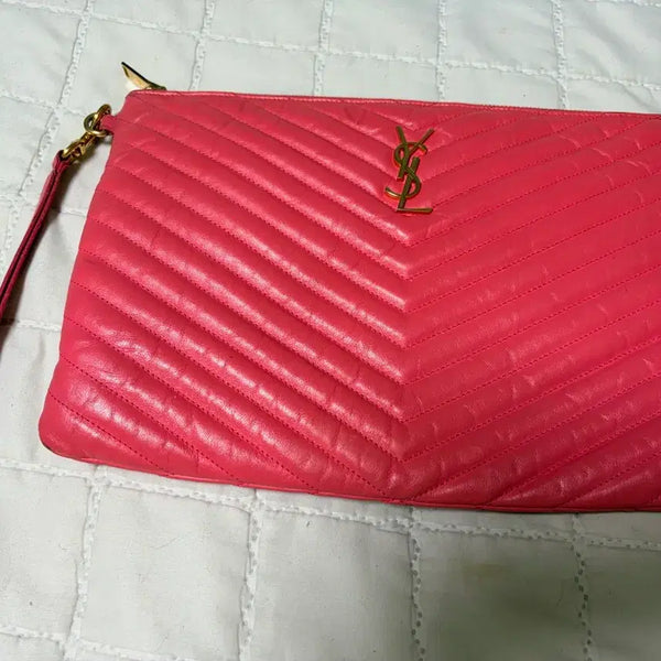 [BUNJANG] Saint Laurent Matelassé Clutch Pink Leather / 생로랑 마틀라세 클러치 핑크