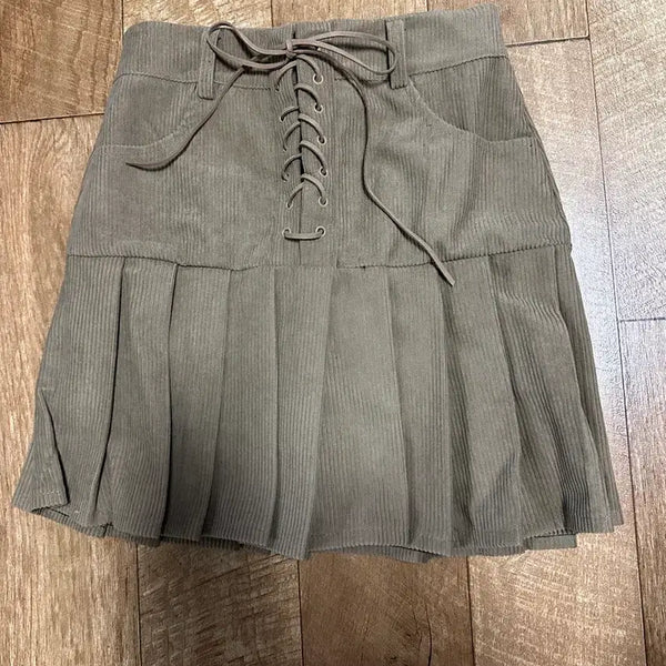 [BUNJANG] Corduroy String Pleated Skirt / 코듀로이 끈 플리츠 스커트