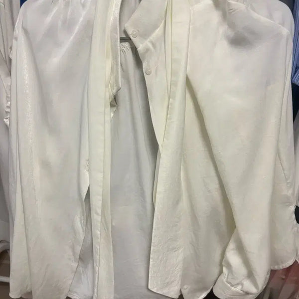 [BUNJANG] White Glossy Tie Blouse / 흰색 광택 타이 블라우스