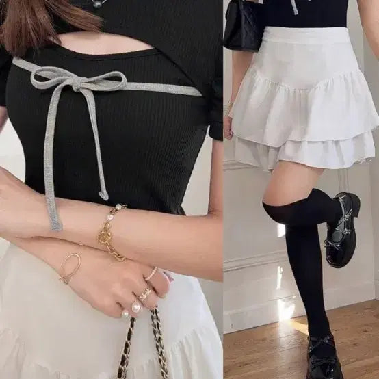 [BUNJANG] Shin"s "Jirai Kei" Knit Short Sleeve Top & Skirt Set / 쉬인 지뢰계 니트 반팔, 스커트 일괄 ) 스나계 지뢰계