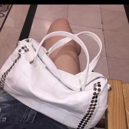 [BUNJANG] Ablie Studded Leather Shoulder Bag - White / 에이블리 스터드 레더 숄더백 화이트