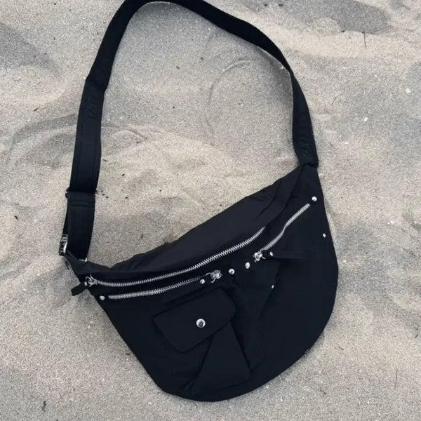 [BUNJANG] Unisex Nylon Pocket Cross Biker Bag / 포켓 크로스 바이커 백