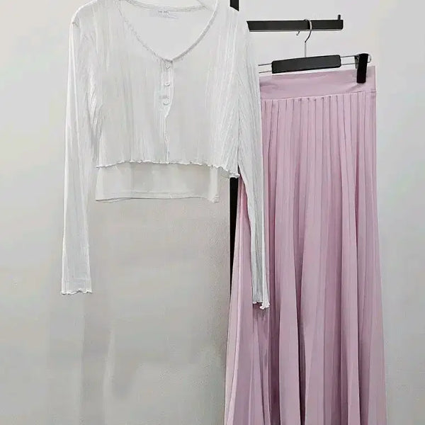 [BUNJANG] Cardigan Set with Sleeveless Top and Pleated Skirt / 새상품 가디건(나시포함)+플리츠스커트