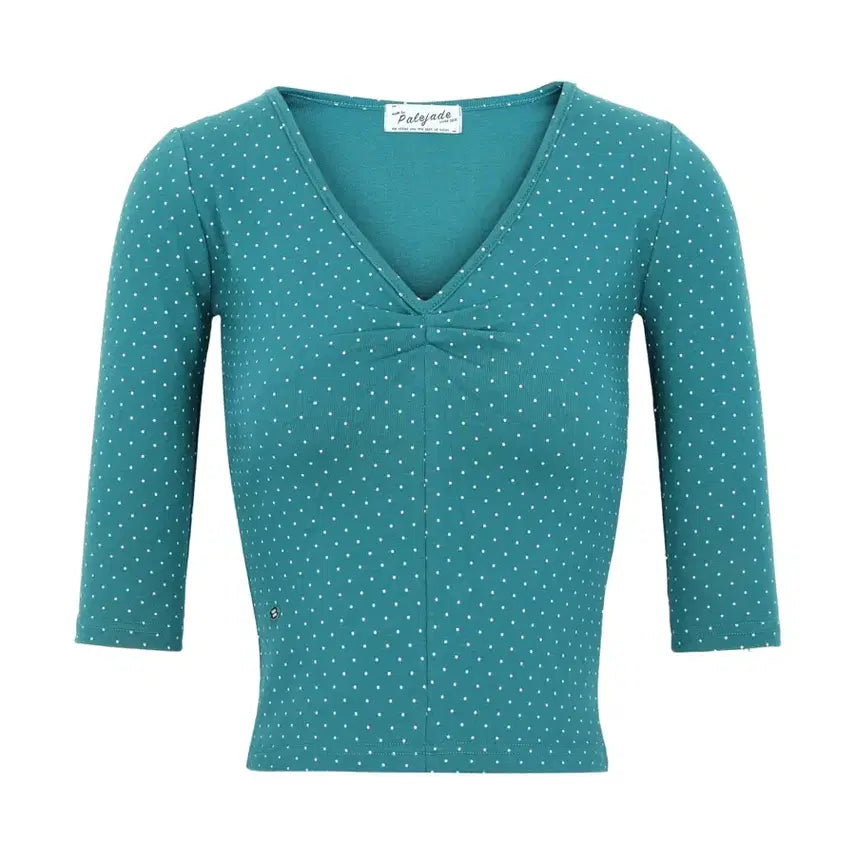 [BUNJANG] Pale Jade Shirring Dot T-Shirt / 페일제이드 슬리브 셔링 도트 티