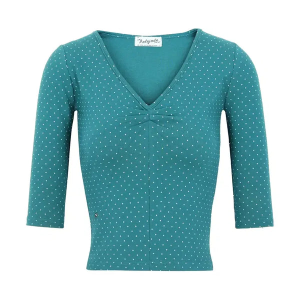 [BUNJANG] Pale Jade Shirring Dot T-Shirt / 페일제이드 슬리브 셔링 도트 티