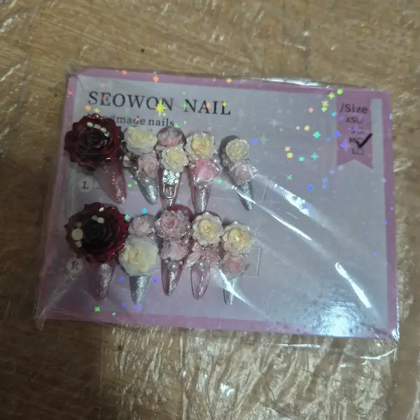 [BUNJANG] Flower & Leaf Charm Nail Tips - Medium Size / 꽃풀파츠 네일팁 미듐 사이즈