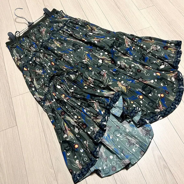 [BUNJANG] SYSTEM Pleated Pattern Bending Skirt Khaki / 한섬 시스템 SYSTEM 플리츠 패턴 밴딩 스커트 카키 언발 주름 리본 셔링 롱치마