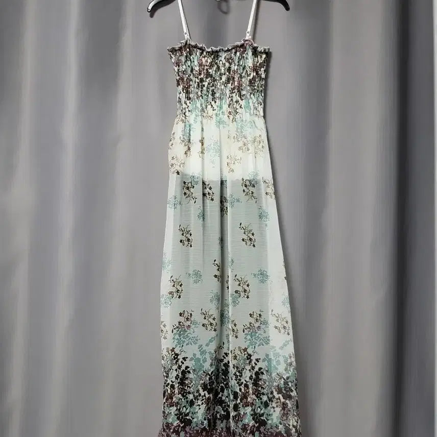[BUNJANG] Floral Long Dress with Smocked Waistband / 스모크 밴딩 프로럴 롱원피스