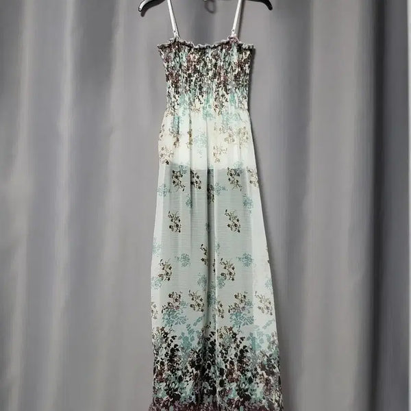 [BUNJANG] Floral Long Dress with Smocked Waistband / 스모크 밴딩 프로럴 롱원피스