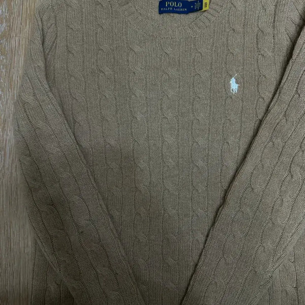 [BUNJANG] Polo Ralph Lauren Cable Knit Cashmere Crewneck Sweater Camel Melange / 폴로 케이블 니트 캐시미어 크루넥 스웨터 카멜 멜란지