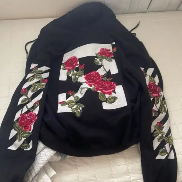 [BUNJANG] Off-White Rose Embroidery Zip-Up Hoodie / (희귀매물/정품) 오프화이트 장미자수 후드집업