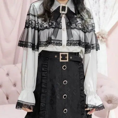 [BUNJANG] Rosita Cape Blouse Long Sleeve White / 로지타 케이프 블라우스 화이트 긴팔