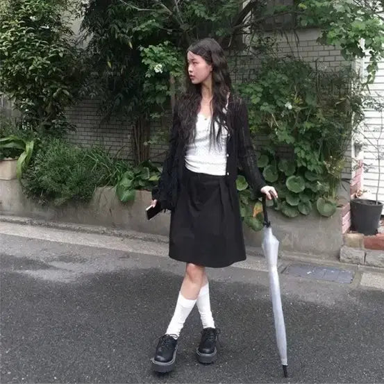 [BUNJANG] Any One More Watson Midi Pintuck Skirt with Inner Skirt / 에이블리 애니원모어 [속치마O/허리밴딩] 왓슨 미디 핀턱 스커트