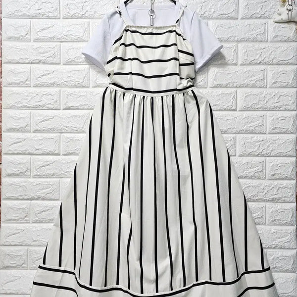 [BUNJANG] Chic Stripe Maxi Dress Set with Ribbon Detail / 멋스런 롱원피스