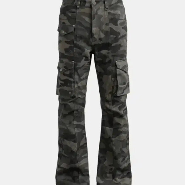 [BUNJANG] BAD BLOOD Delta Low Crotch Bootcut Cargo Pants - Green Camo / 배드블러드 델타 LOW CROTCH 붓컷 카고 팬츠 - 그린 카모