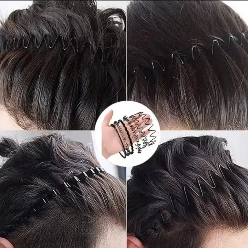 [BUNJANG] Men's Black Wave Headband Set (6 Pieces) / 남자 블랙 웨이브 헤어밴드 6개 세트