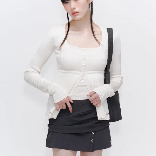 [BUNJANG] Miseki Seoul Ribbed Knit Cardigan / 미세키서울 리브드 니트 가디건