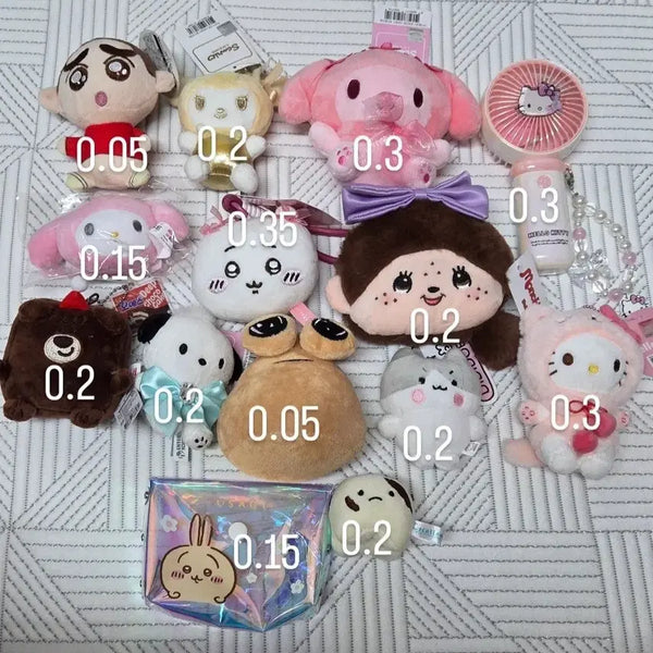 [BUNJANG] Sanrio Hello Kitty Kuromi My Melody Monchhichi Jjanggu Munchuwi Usagi Chiikawa Plush Keychain Set / 산리오 헬로키티 쿠로미 마이멜로디 몬치치 짱구 먼작귀 우사기 치이카와 인형 키링