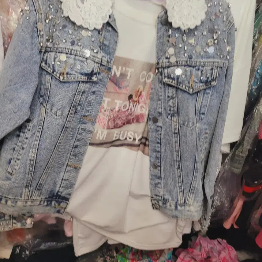 [BUNJANG] Imported Denim Lace Jacket / 수입데님 레이스자켓