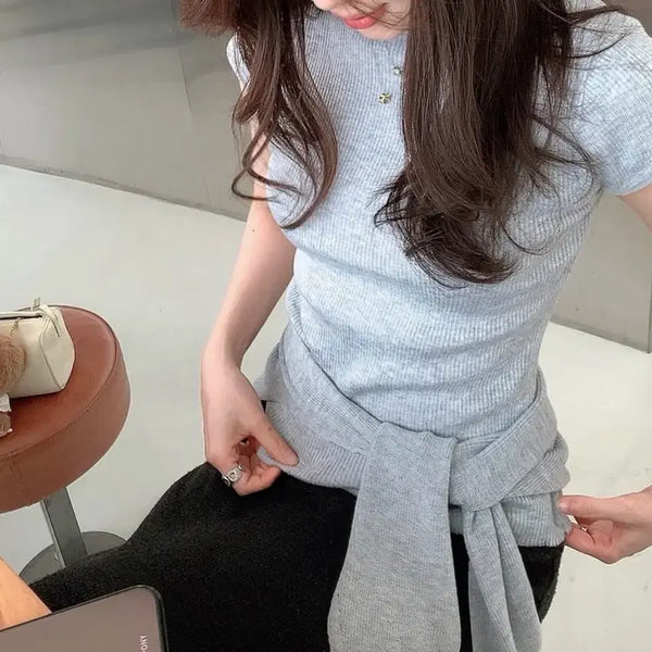 [BUNJANG] Women's Ribbed Short Sleeve Knit Top / 여성 골지 반팔 니트