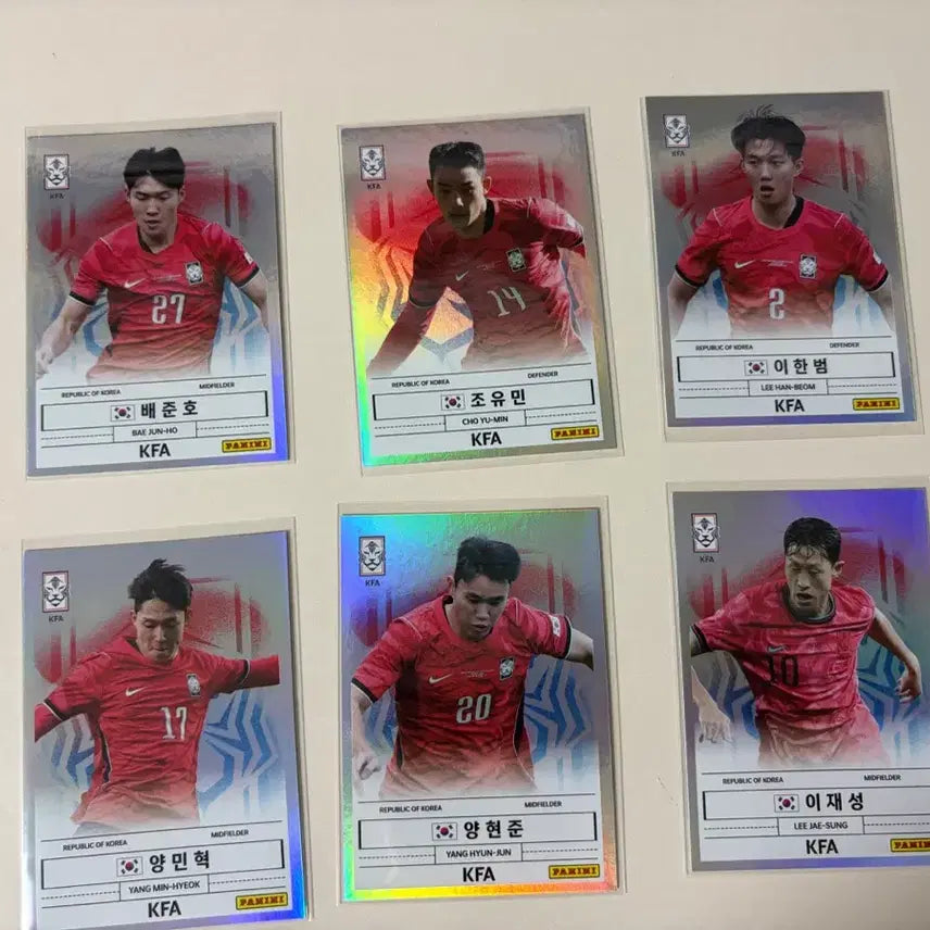 [BUNJANG] Panini Soccer Cards Bundle Set - Bae Jun-ho, Cho Yu-min, Lee Han-beom, Yang Min-hyuk, Yang Hyun-jun, Lee Jae-sung / 파니니 축구 카드 일괄