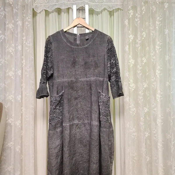 [BUNJANG] 100% Linen Dress with Lace Details / 자연염색 린넨100% 레이스배색 원피스