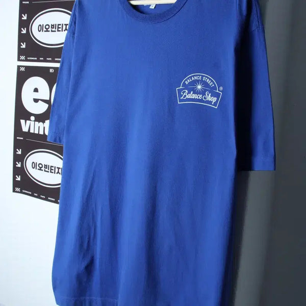 [BUNJANG] AICA WHITE Oversized Short Sleeve T-Shirt Blue Old School (L-2XL) / (L-2XL) 에이카화이트 반팔 티셔츠 오버핏 블루 올드스쿨-H35650