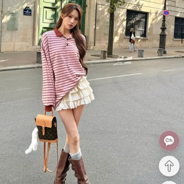 [BUNJANG] Marie Market Easy Stripe T-Shirt - Pink / [1번입은새제품무방] 남친심쿵 마리마켓 이지 스트라이프 티셔츠 요정마리