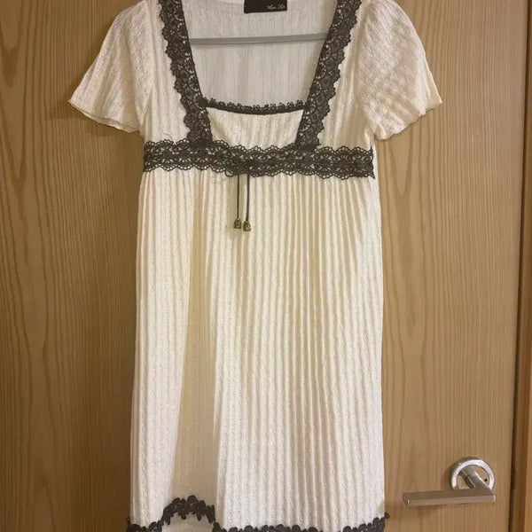 [BUNJANG] Lovely Mori Girl Ivory Lace Flare Knit Dress / 러블리 모리걸 라떼갸루 아이보리 레이스 플레어 니트 원피스