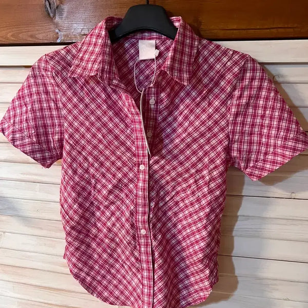 [BUNJANG] Stylenanda Pink Check Shirt / 스타일난다 체크 남방 핑크