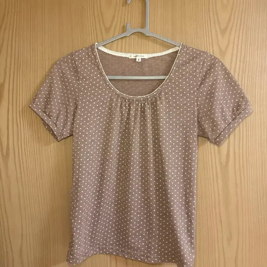[BUNJANG] Mori Girl Brown Dot Short Sleeve T-Shirt / 모리걸 브라운 도트 반팔 티셔츠