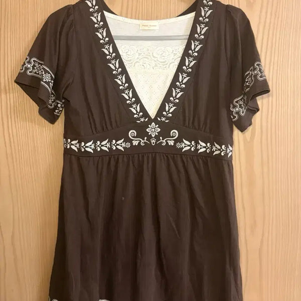 [BUNJANG] Mori Girl Brown Blouse + White Lace Camisole Set / 러블리 모리걸 브라운 블라우스 + 화이트 레이스 나시 세트