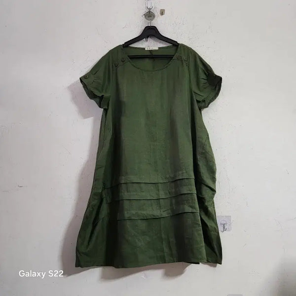 [BUNJANG] Khaki Linen Short-Sleeve Dress / 카키색 린넨 반팔 원피스