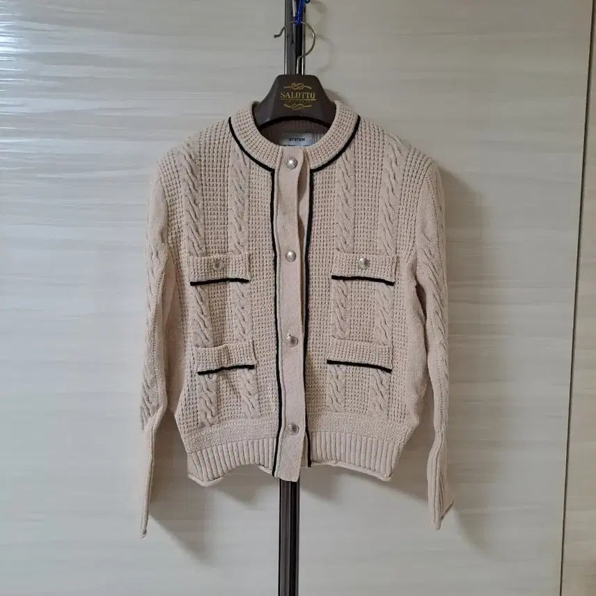 [BUNJANG] System Cable Knit Cardigan Beige / 한섬 시스템 꽈배기 니트 가디건